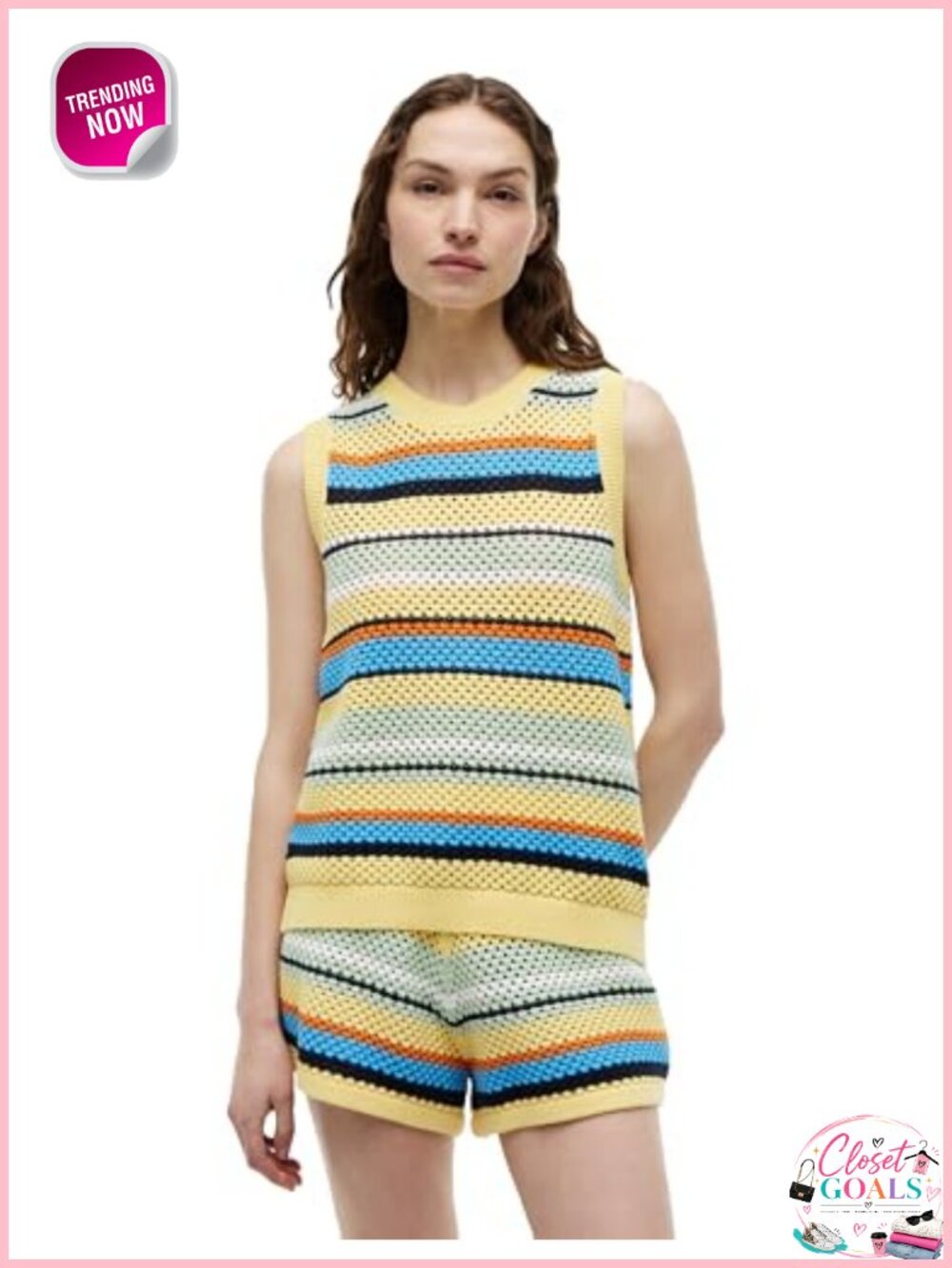 Sleeveless Cotton Crochet Crew Neck Sweater Tank Top Lightweight Knit